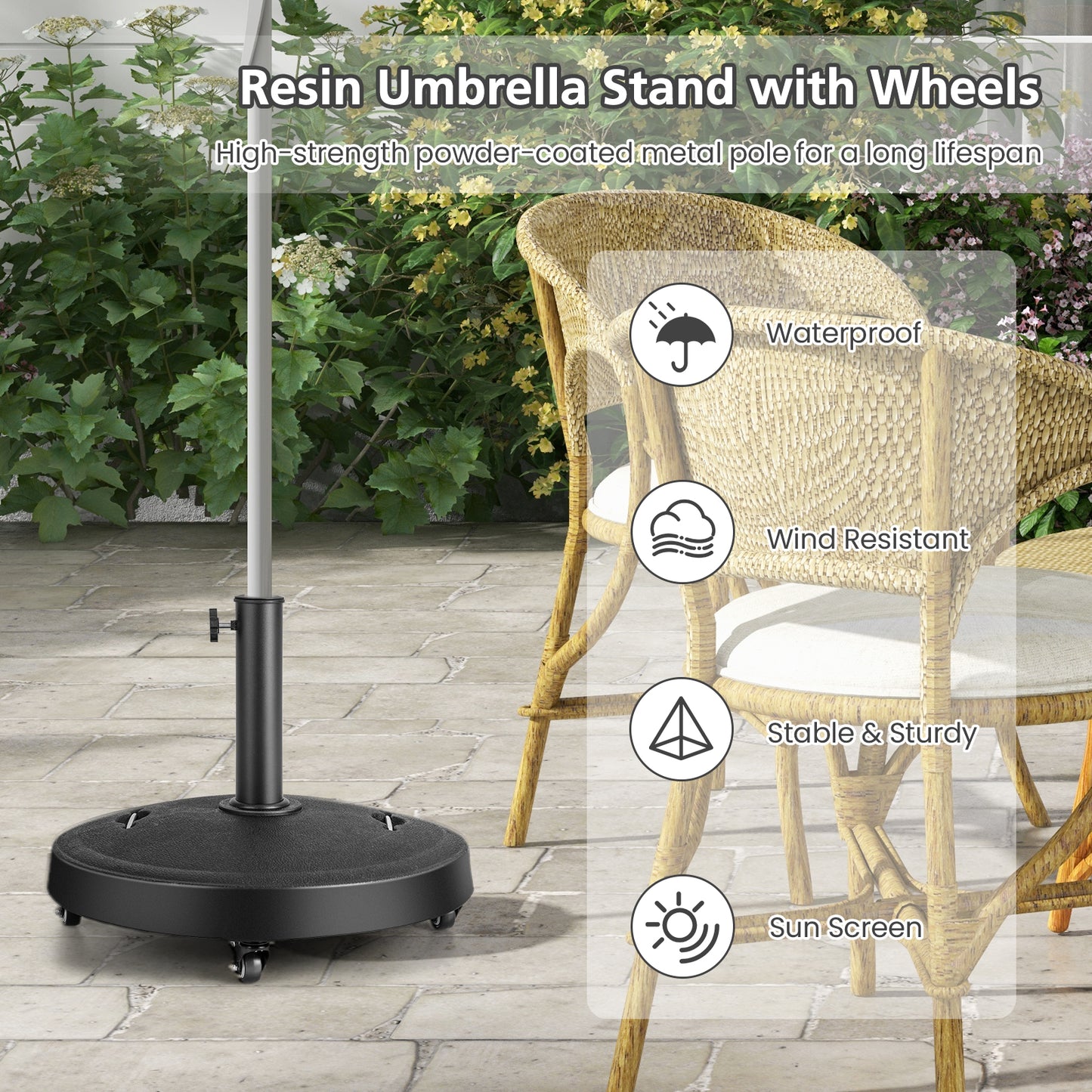 23kg Outdoor Umbrella Base with Wheels and Handles