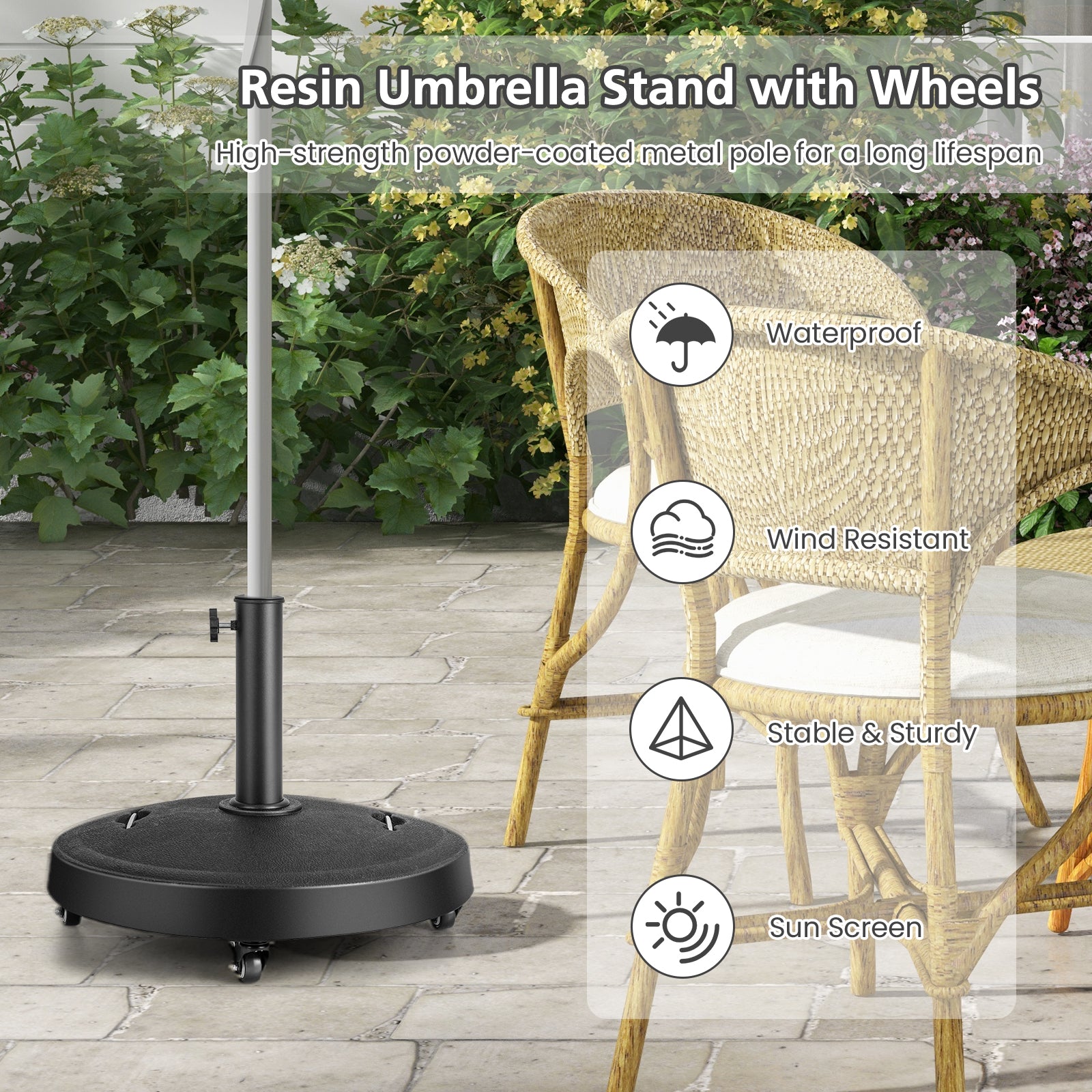 23kg Outdoor Umbrella Base with Wheels and Handles