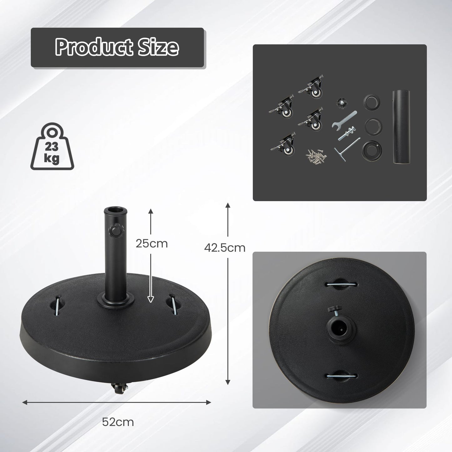 23kg Outdoor Umbrella Base with Wheels and Handles