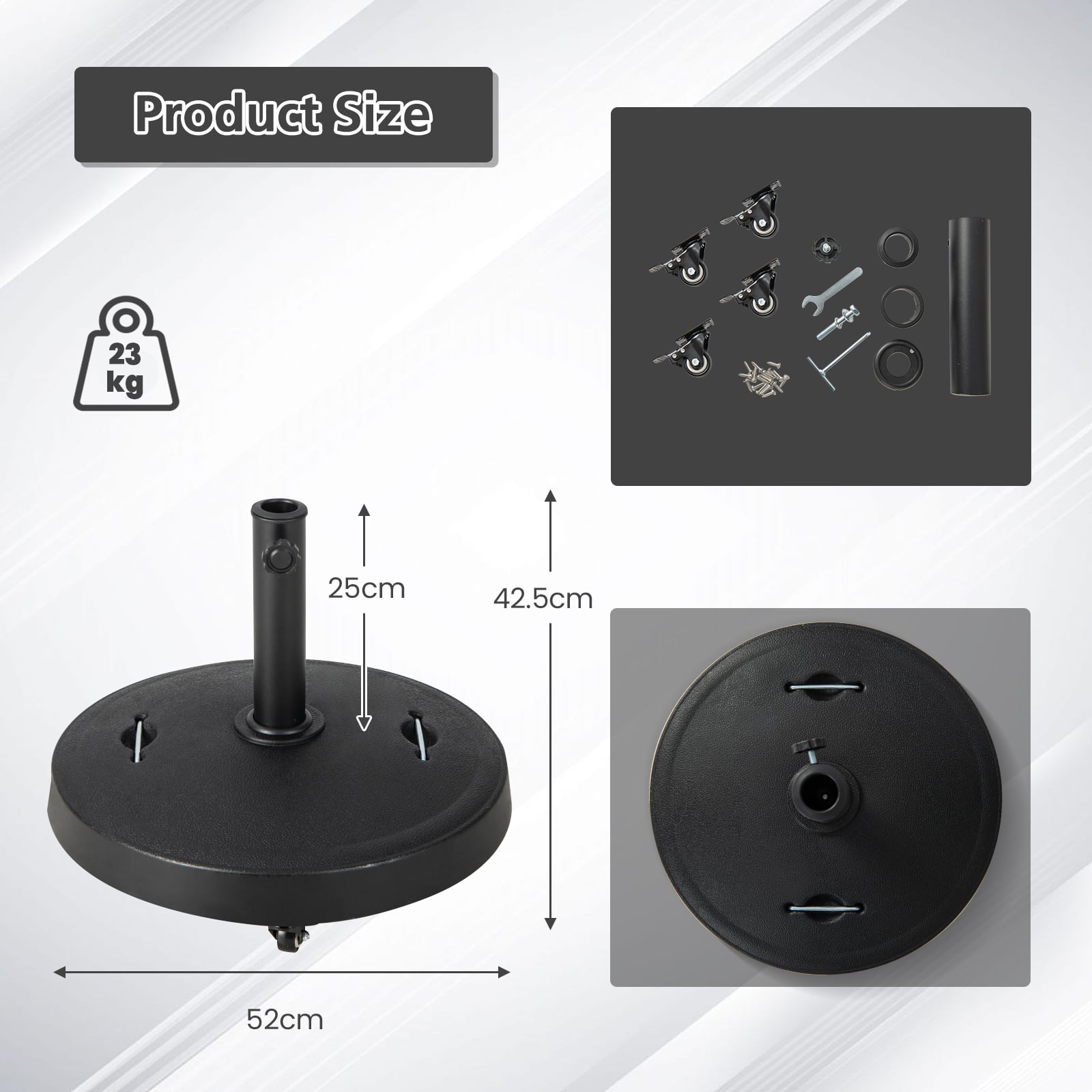 23kg Outdoor Umbrella Base with Wheels and Handles