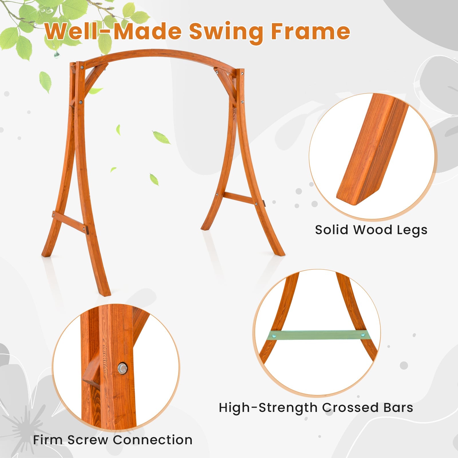 Patio Wood Swing Frame with Curved Arc Top