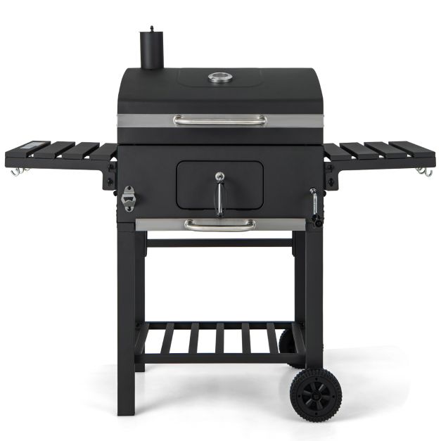 Charcoal BBQ Grill with Foldable Side Tables Hooks and Wheels