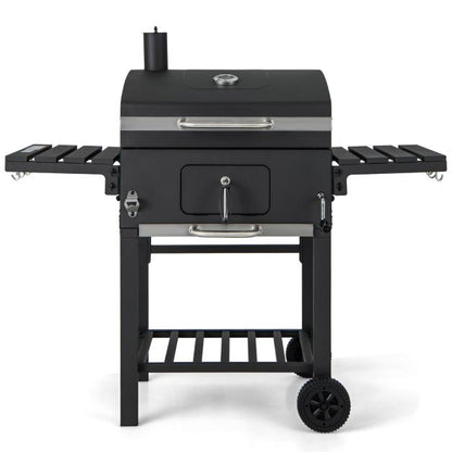 Charcoal BBQ Grill with Foldable Side Tables Hooks and Wheels
