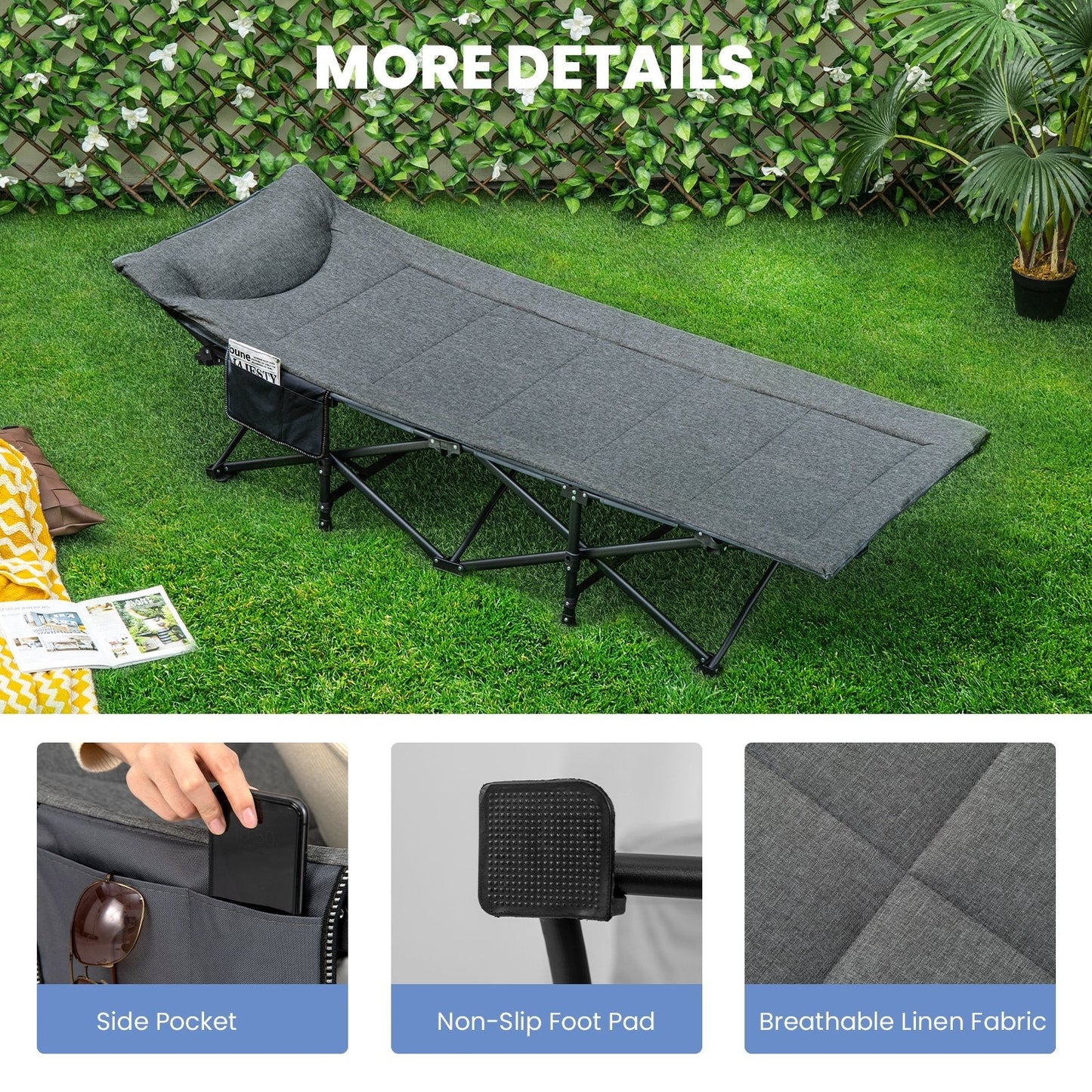 Sleeping Cot Bed with Carry Bag-Grey