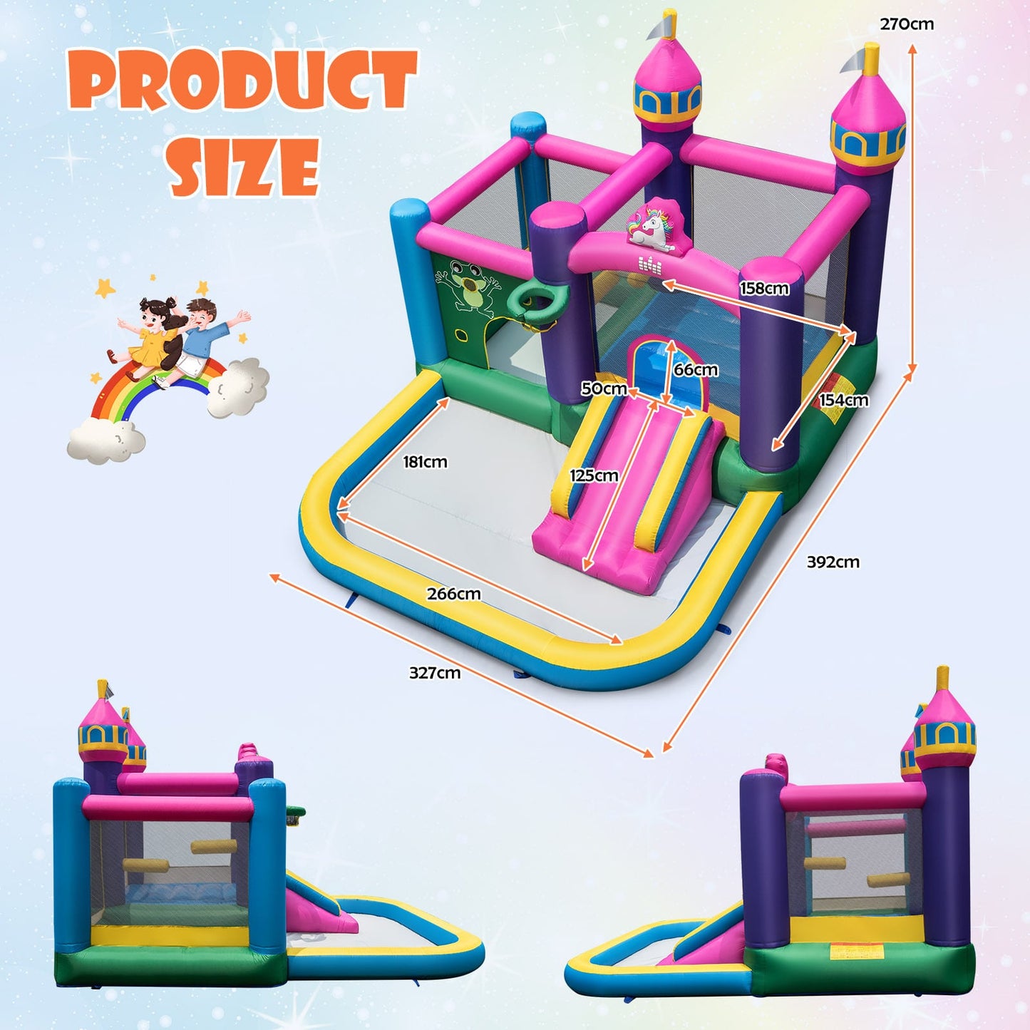 6-in-1 Large Blow up Bouncer Castle with Slide 680W Blower for Kids 3-12