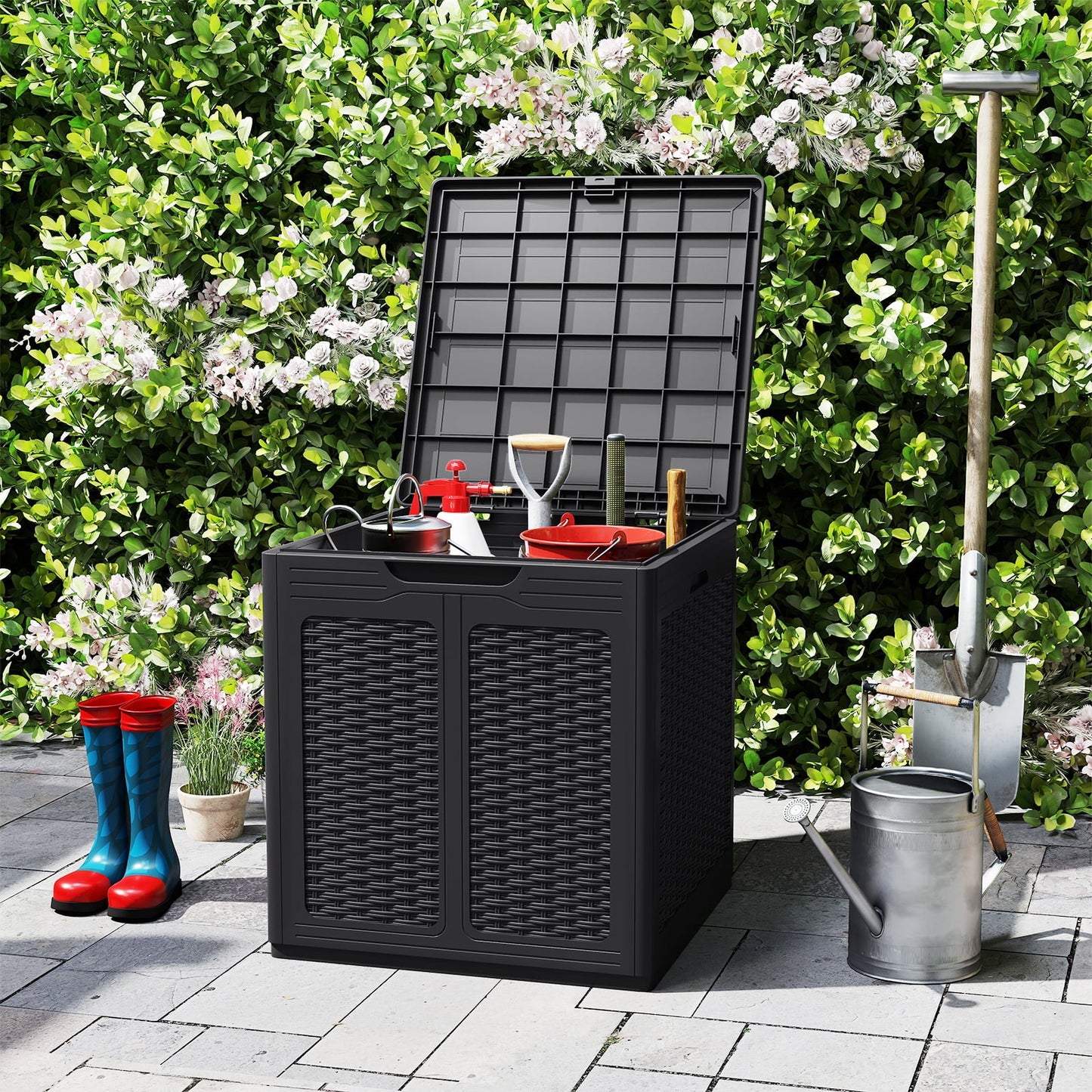Weatherproof Patio Container with Lockable Lid for Patio-Black