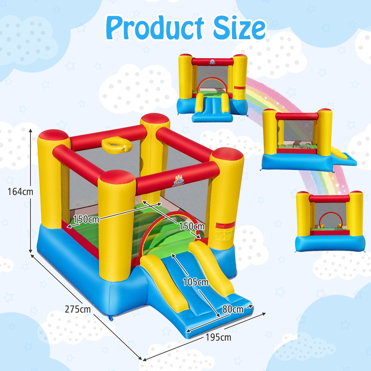 Inflatable Bounce House Kids Castle Slide Bouncer with 550W Blower