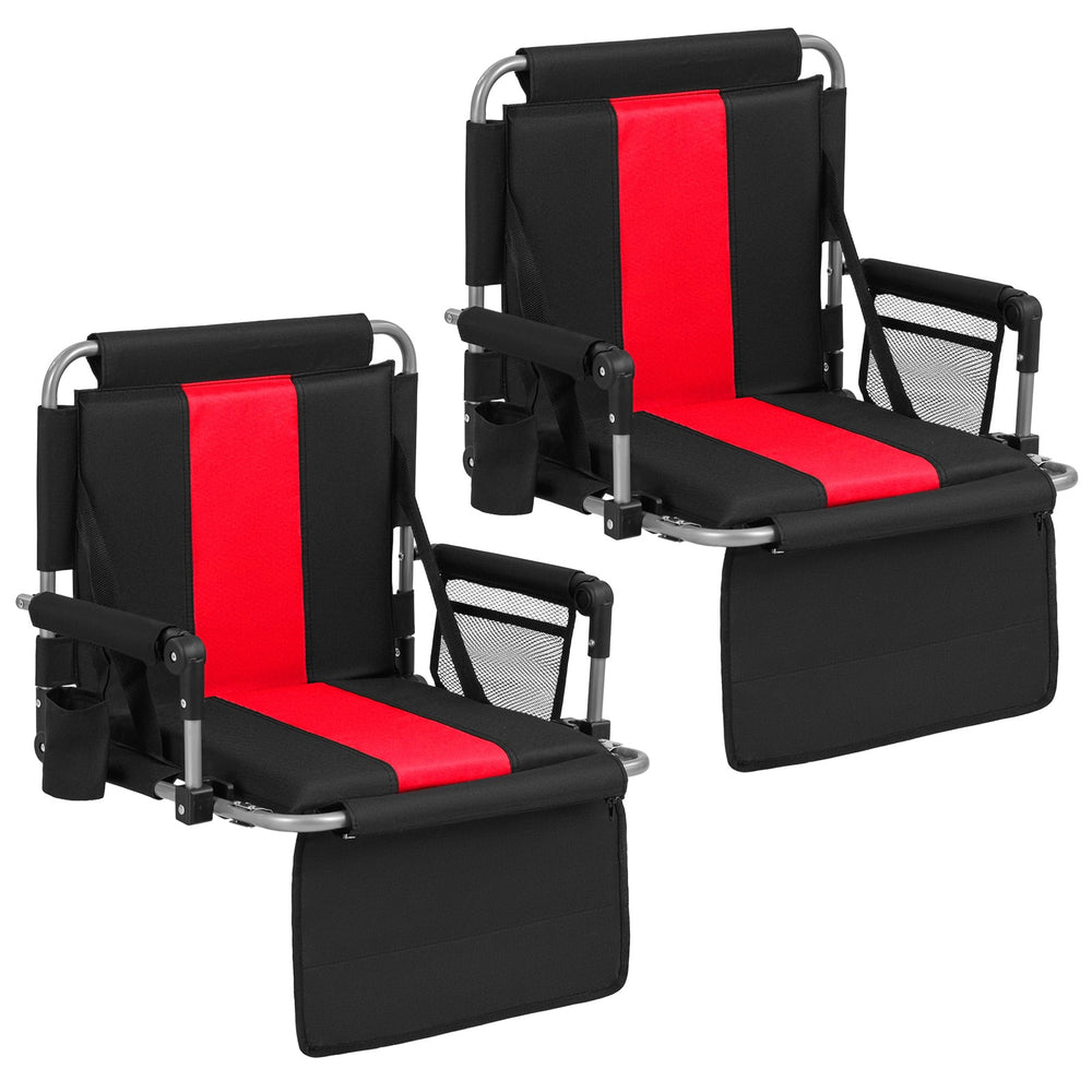 Foldable Stadium Seat Set of 2 with Back Support and Padded Cushions-Red