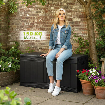 300 L Patio HDPE Storage Container with Gas Struts and Lockable Lid-Black