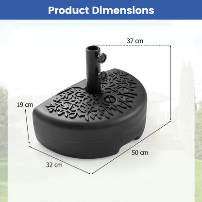 Half Round Patio Umbrella Base Fillable Stand with Decorative Patterns-Black
