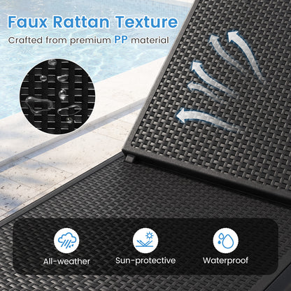 Outdoor Chaise Lounger Chair 4-Position Reclining Chair with Waterproof Rattan Textured PP Surface-Black
