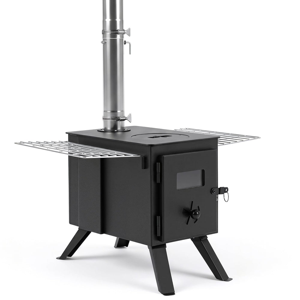 257 cm Wood Burning Stove with 8 Chimney Pipes and Spark Arrestor-Black