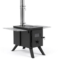 257 cm Wood Burning Stove with 8 Chimney Pipes and Spark Arrestor-Black