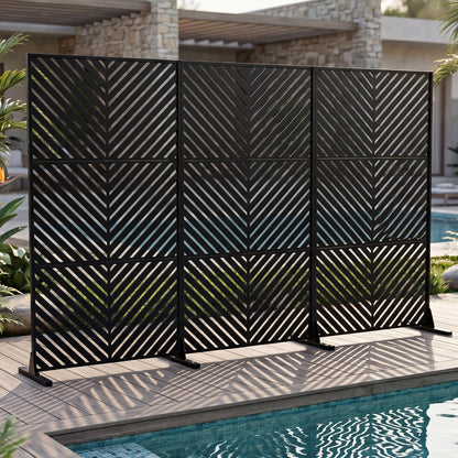 183 CM Freestanding Metal Outdoor Privacy Screen for Patio Garden-Black