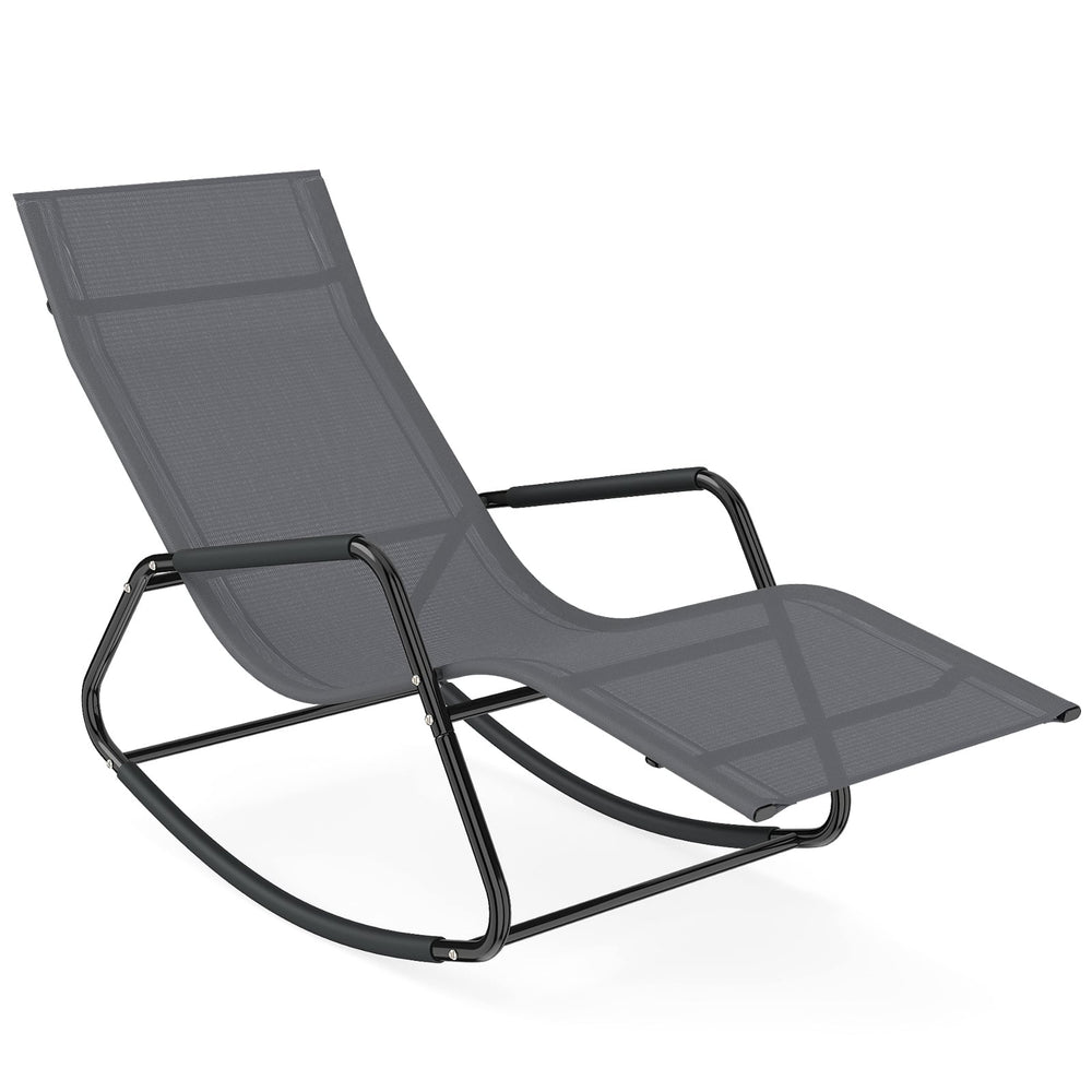 Outdoor Rocking Chair and Patio Lounge Chair with Curved Armrests and Back Support Bar for Garden-Grey