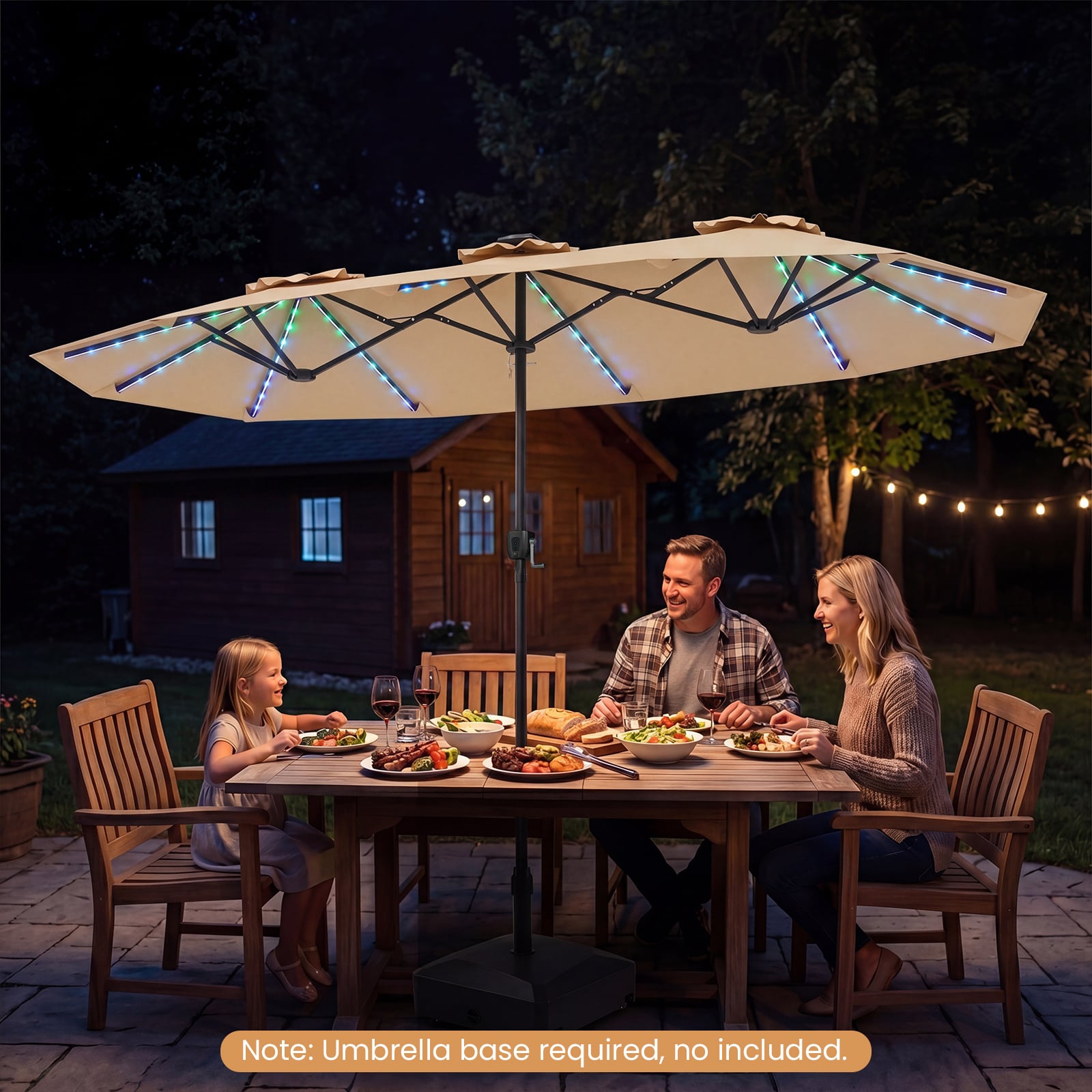 Double-Sided Patio Umbrella with Color-Changing Flowing Solar LED Lights-Beige