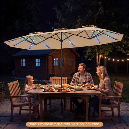 Double-Sided Patio Umbrella with Color-Changing Flowing Solar LED Lights-Beige