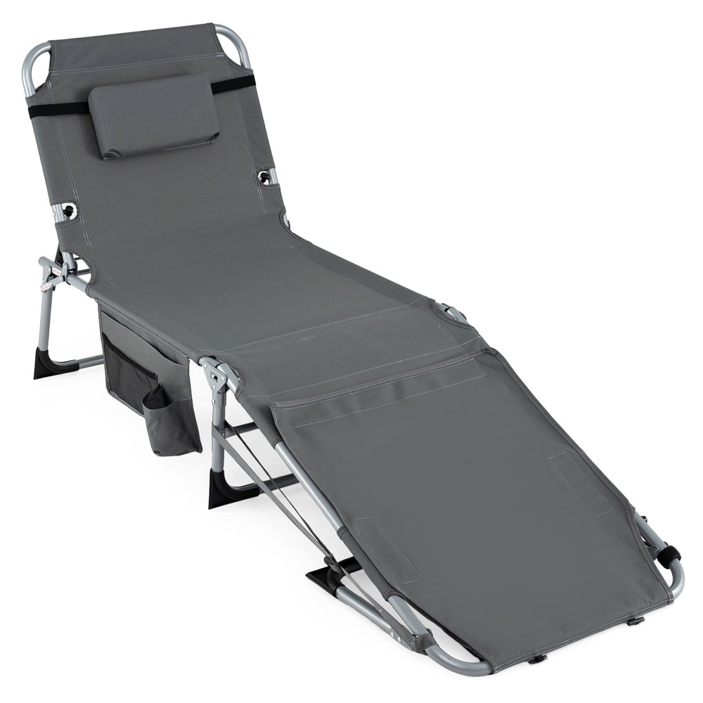 Tanning Chair with Face Arm Holes and 4-Level Backrest with Head Pillow-Grey