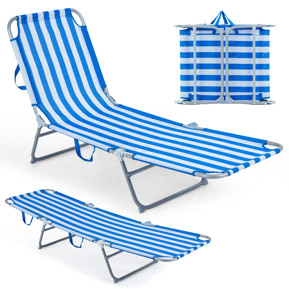 Foldable Sun Lounger Recliner with 4-Position Adjustable Backrest and Footrest-Blue