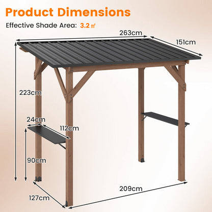 263 x 151 cm Grill Gazebo with 2 Side Serving Shelves-Brown