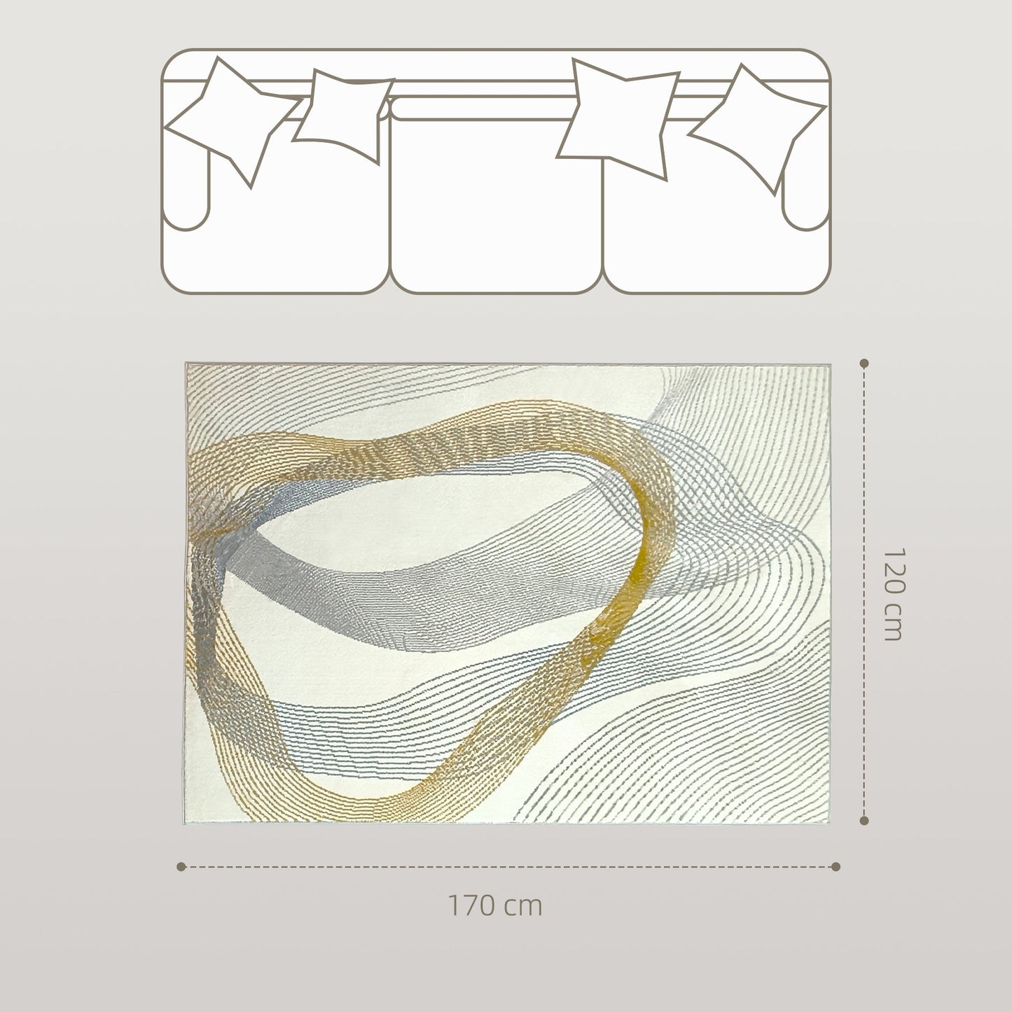 HOMCOM Modern Area Rug, Machine Washable Rug, Allergy-Friendly Floor Carpet for Living Room, Bedroom, Dining Room, Home Office, 170 x 120 cm, Cream White