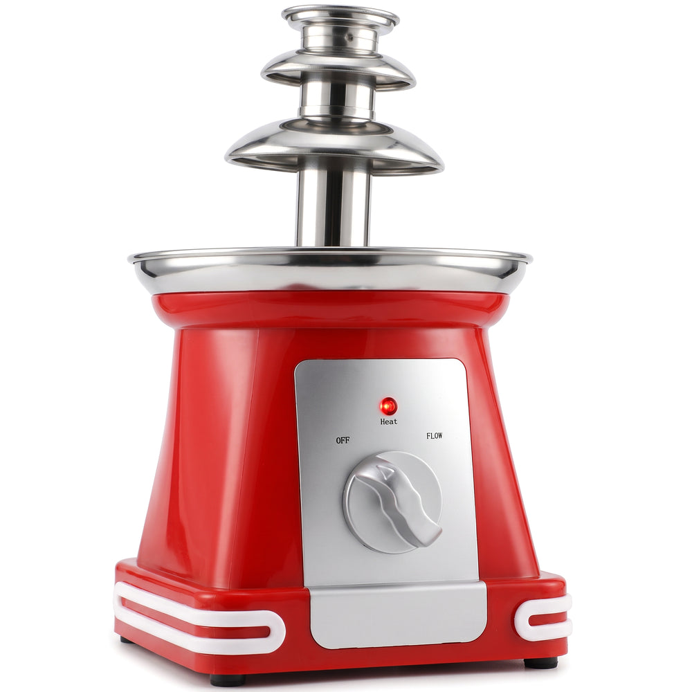 HOMCOM Stainless Steel Chocolate Fountain, 3-Tier 270 ml Electric Fondue Set with Hot Melting Pot Base for Parties, Red