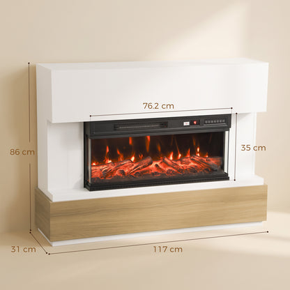 HOMCOM 3-Sided Electric Fireplace Insert, Freestanding, Wall Recessed Electric Fire Heater with Adjustable Flame, 900W/1800W