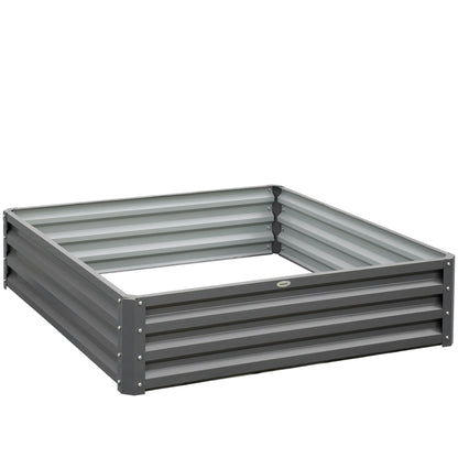 Outsunny 432L Square Raised Garden Bed Box Steel Frame for Vegetables, Flowers and Herbs, 120 x 120 x 30cm, Light Grey