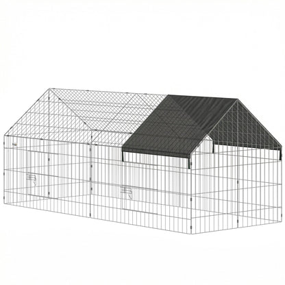 PawHut Rabbit Run with Protective Cover for  Small Animals, Chickens, Guinea Pigs, Tortoises, 180 x 75 x 75 cm, Black