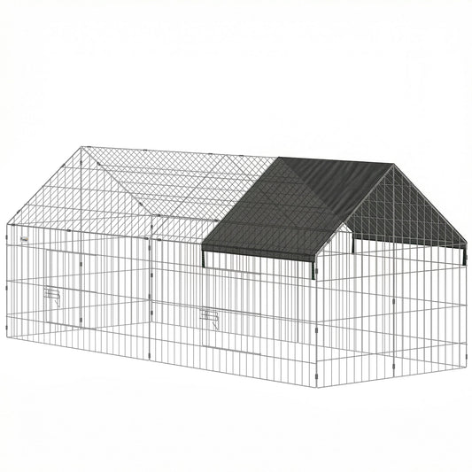 PawHut Rabbit Run with Protective Cover for  Small Animals, Chickens, Guinea Pigs, Tortoises, 180 x 75 x 75 cm, Black