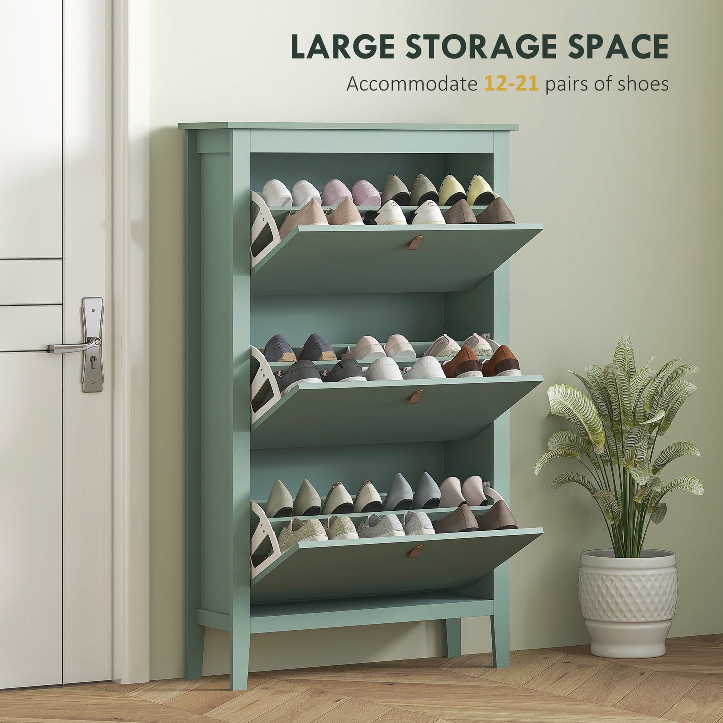 HOMCOM Modern Three-Drawer Shoe Cabinet - Green