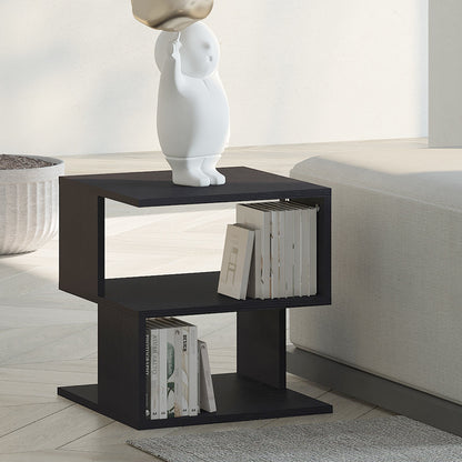 Modern Square 2 Tier Wood Coffee Side Table Storage Shelf Rack Living Room Black