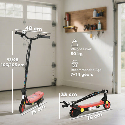 HOMCOM Foldable Electric Scooter, with LED Headlights, for Ages 7-14 Years, Red