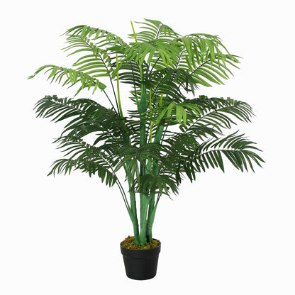 Outsunny 125cm/4FT Artificial Palm Plant Decorative Tree with Nursery Pot, Fake Plastic Indoor Home Office D√É¬©cor, Green
