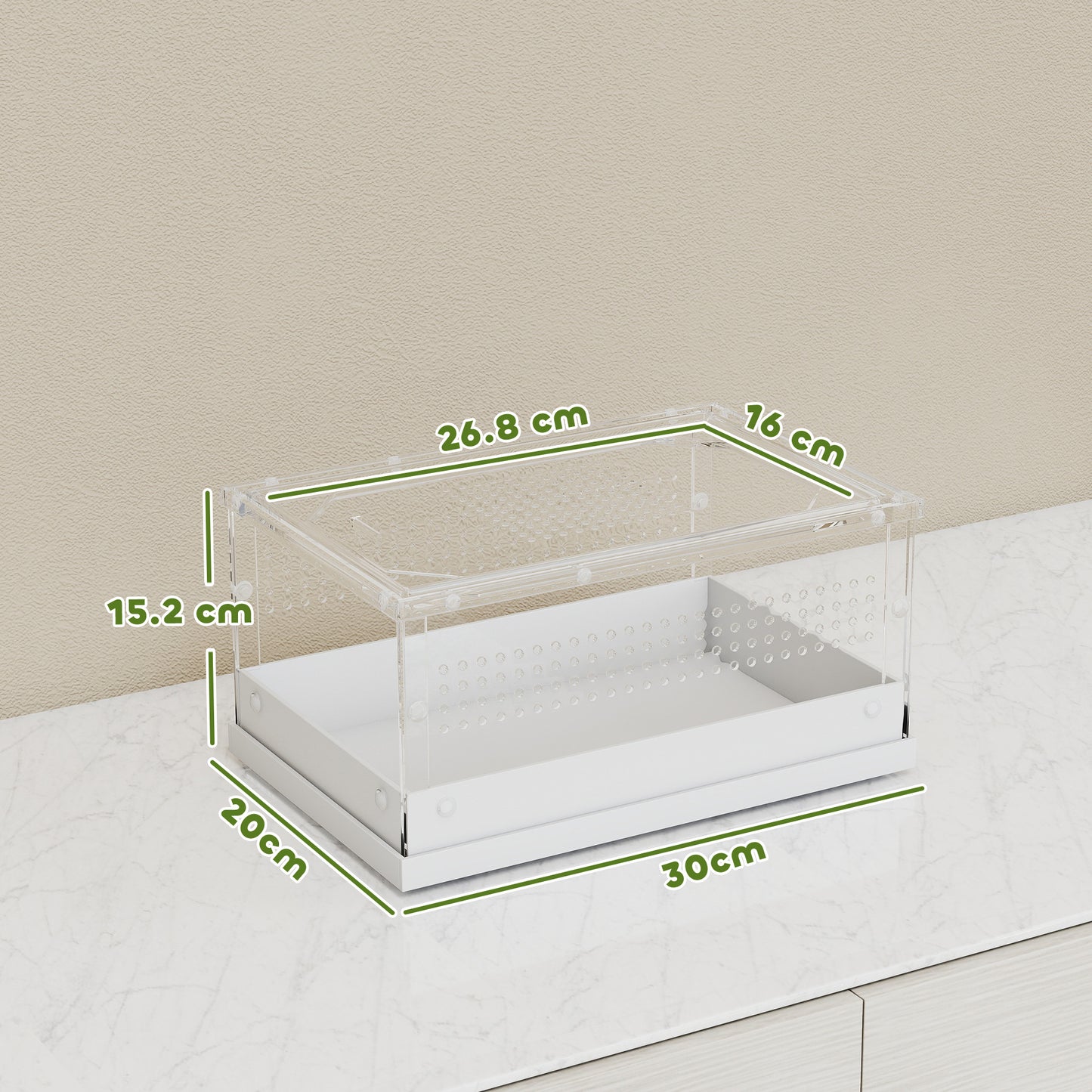 PawHut Acrylic Reptile Terrarium with Top Sliding Door, Vents, for Snake, Frog, Spider, Gecko, Tarantula, 30 x 20 x 15 cm