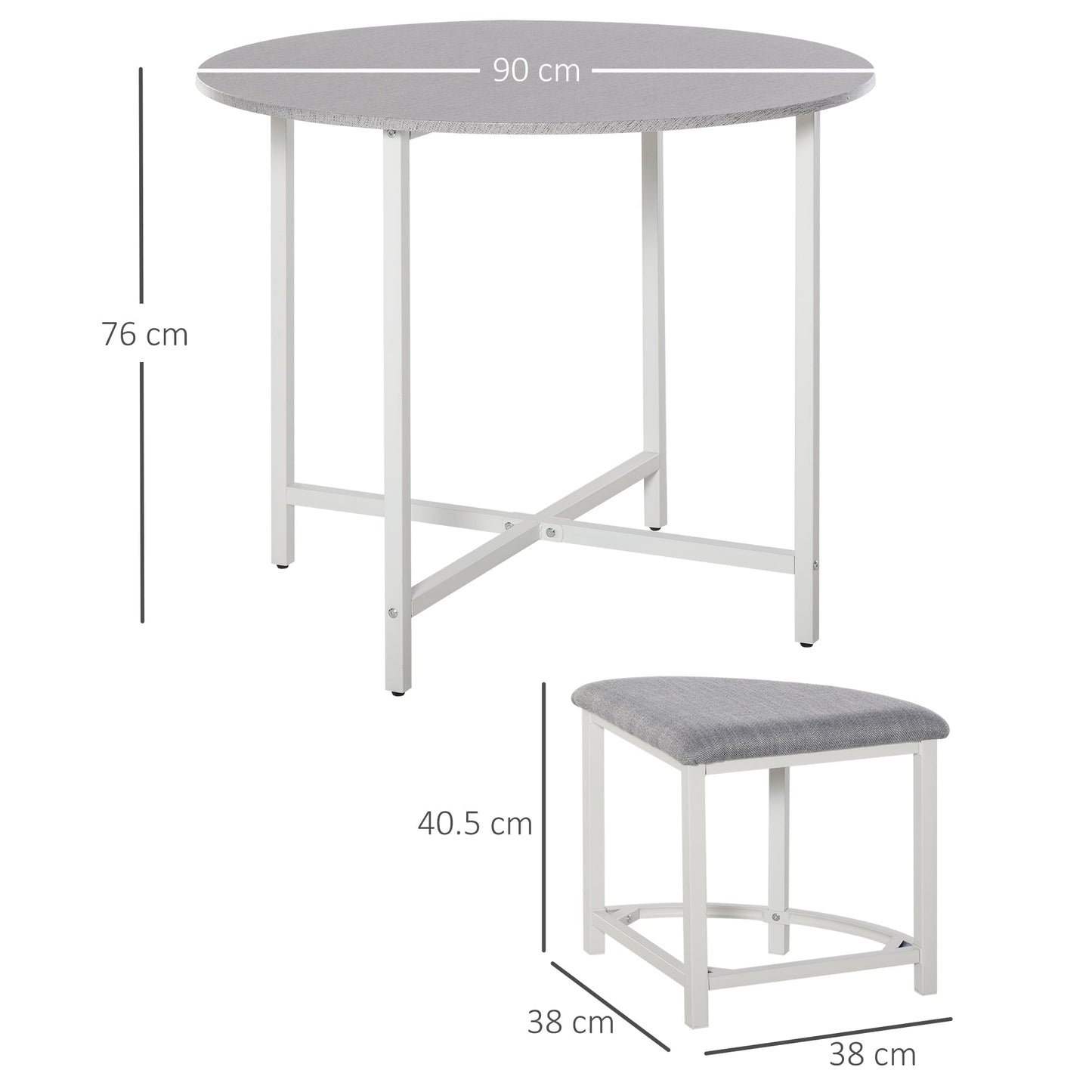 HOMCOM Modern Round Dining Table Set with 4 Upholstered Stools for Dining Room, Kitchen, Grey