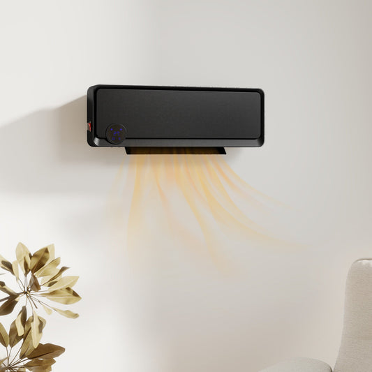 HOMCOM Wall Downflow Heater 2 Heat and Fan 1000W/2000W, Electric Space Heater with Timer Remote Oscillating, for Bedroom Home Office, Black