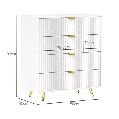 HOMCOM Elegant Four-Drawer Bedside Table - White