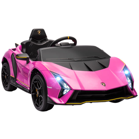 AIYAPLAY 12V Lamborghini Autentica Licensed Kids Electric Car with Remote Control, 4 Suspension Wheels, Soft Start, Pink