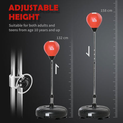 HOMCOM Punching Bag with Stand, 132-158cm Adjustable Height, for Teens, Red/Black