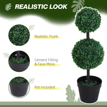 Outsunny Set of 2 Artificial Boxwood Ball Topiary Trees Potted Decorative Plant Indoor Décor (67cm)