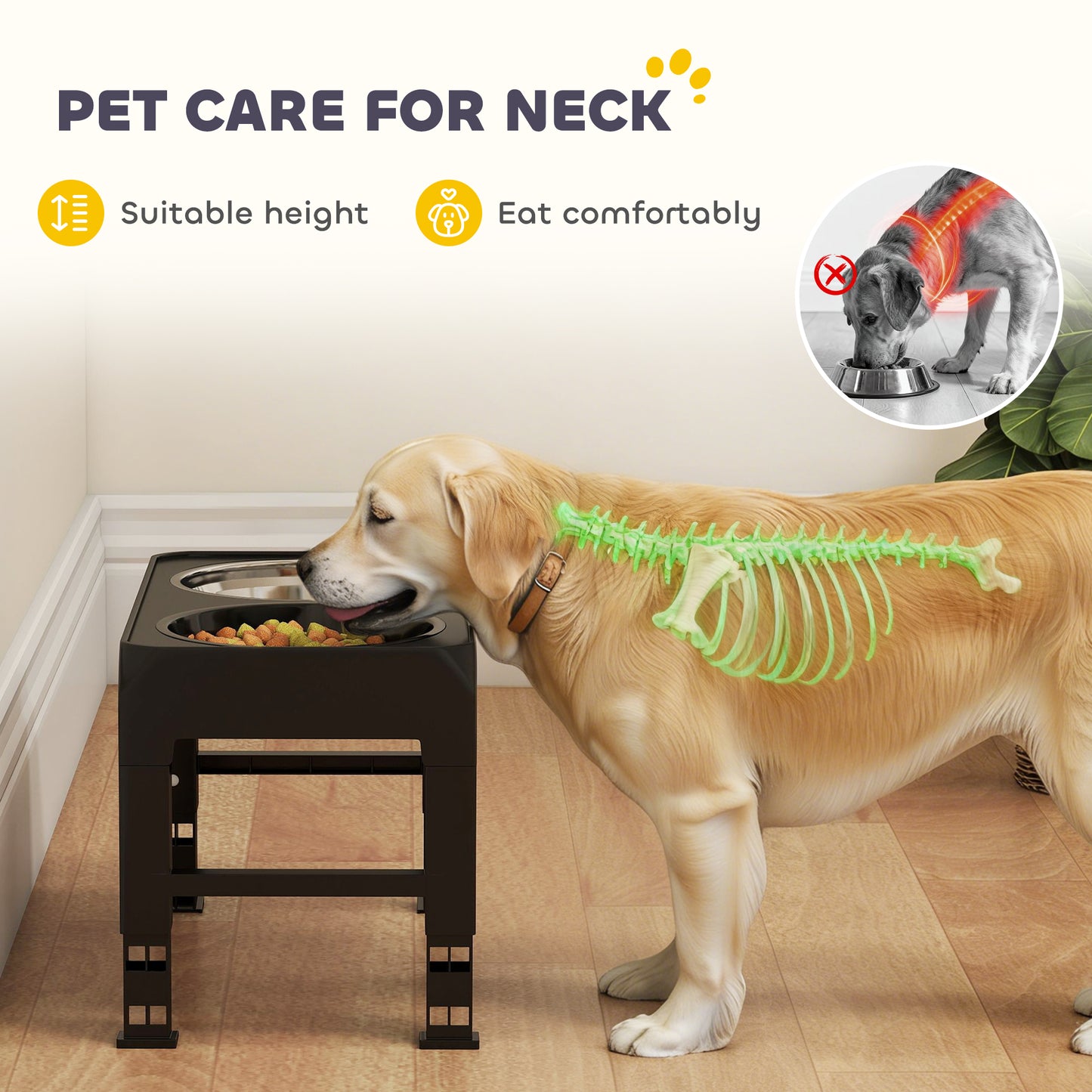 PawHut Raised Dog Bowl, Foldable Elevated Dog bowls with Slow Feeder, 4 Adjustable Heights, for Small Medium Large Breeds