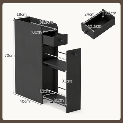 Narrow Bathroom Storage Cabinet with Slide-Out Drawer-Black