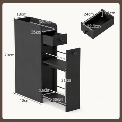 Narrow Bathroom Storage Cabinet with Slide-Out Drawer-Black