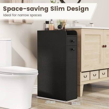 Narrow Bathroom Storage Cabinet with Slide-Out Drawer-Black