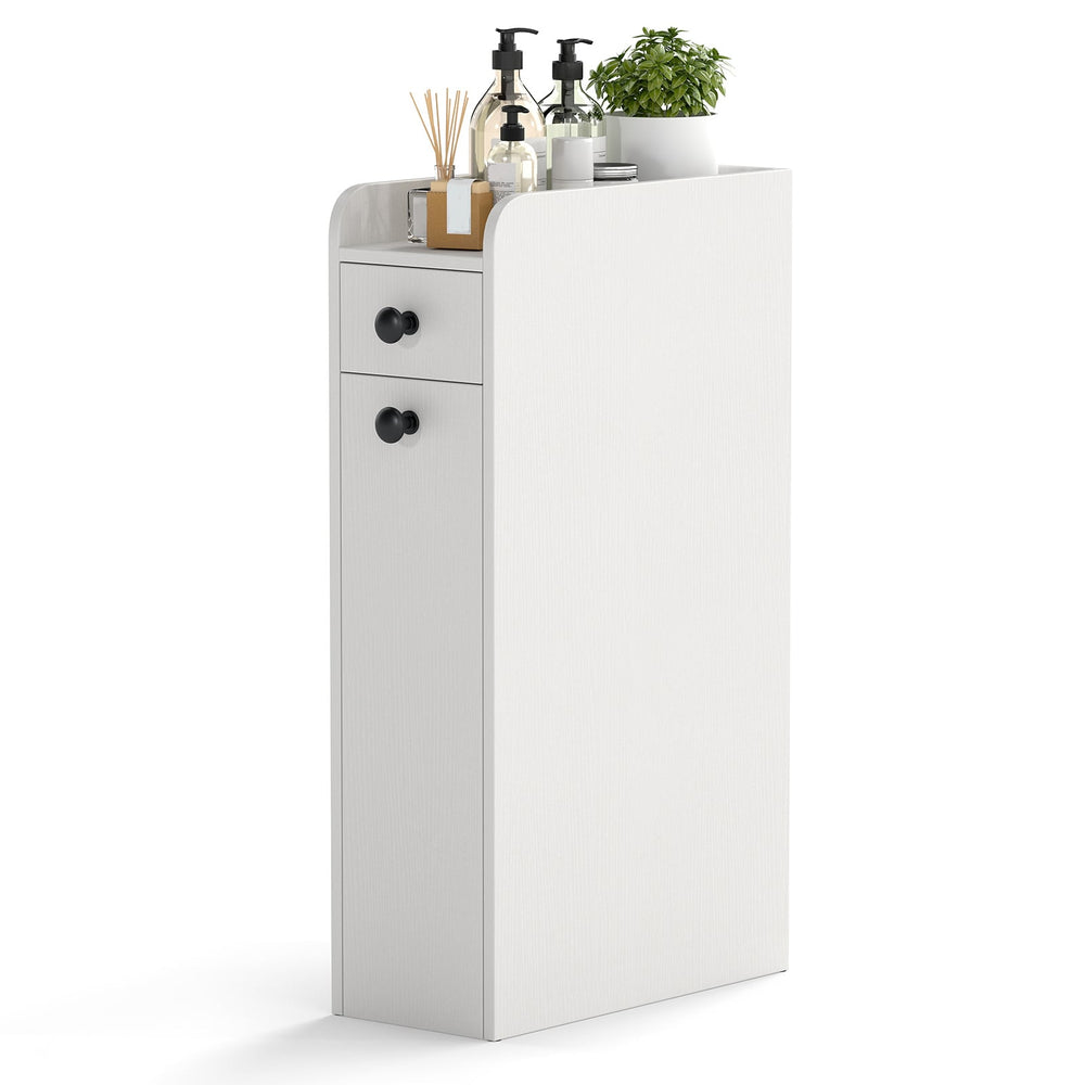 Narrow Bathroom Storage Cabinet with Slide-Out Drawer-White