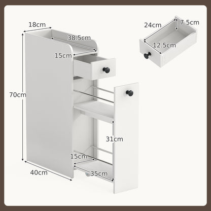 Narrow Bathroom Storage Cabinet with Slide-Out Drawer-White