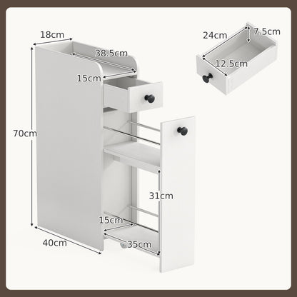 Narrow Bathroom Storage Cabinet with Slide-Out Drawer-White