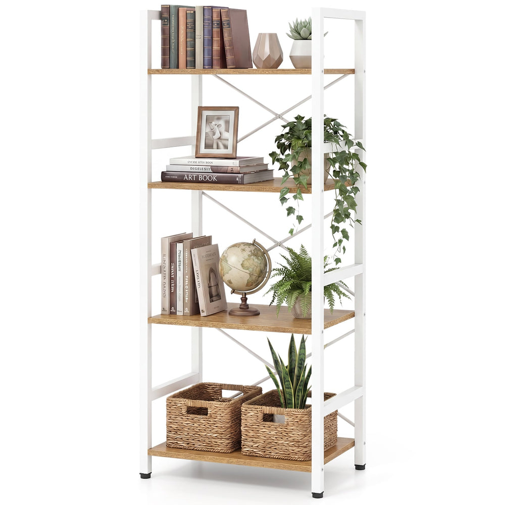 Narrow Bookshelf 4-Tier Freestanding Bookcase with Heavy-duty Metal Frame-Natural