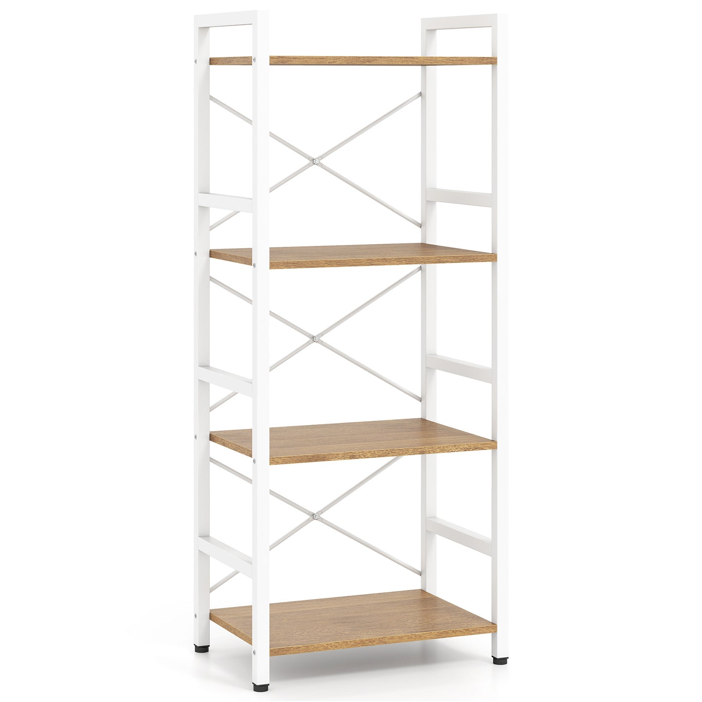 Narrow Bookshelf 4-Tier Freestanding Bookcase with Heavy-duty Metal Frame-Natural